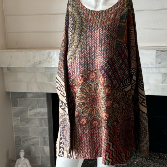 Mixed Tan Keiledescope Print Cotton & Wool Dolman Plus Size Sweater Size XXL - Picture 3 of 13